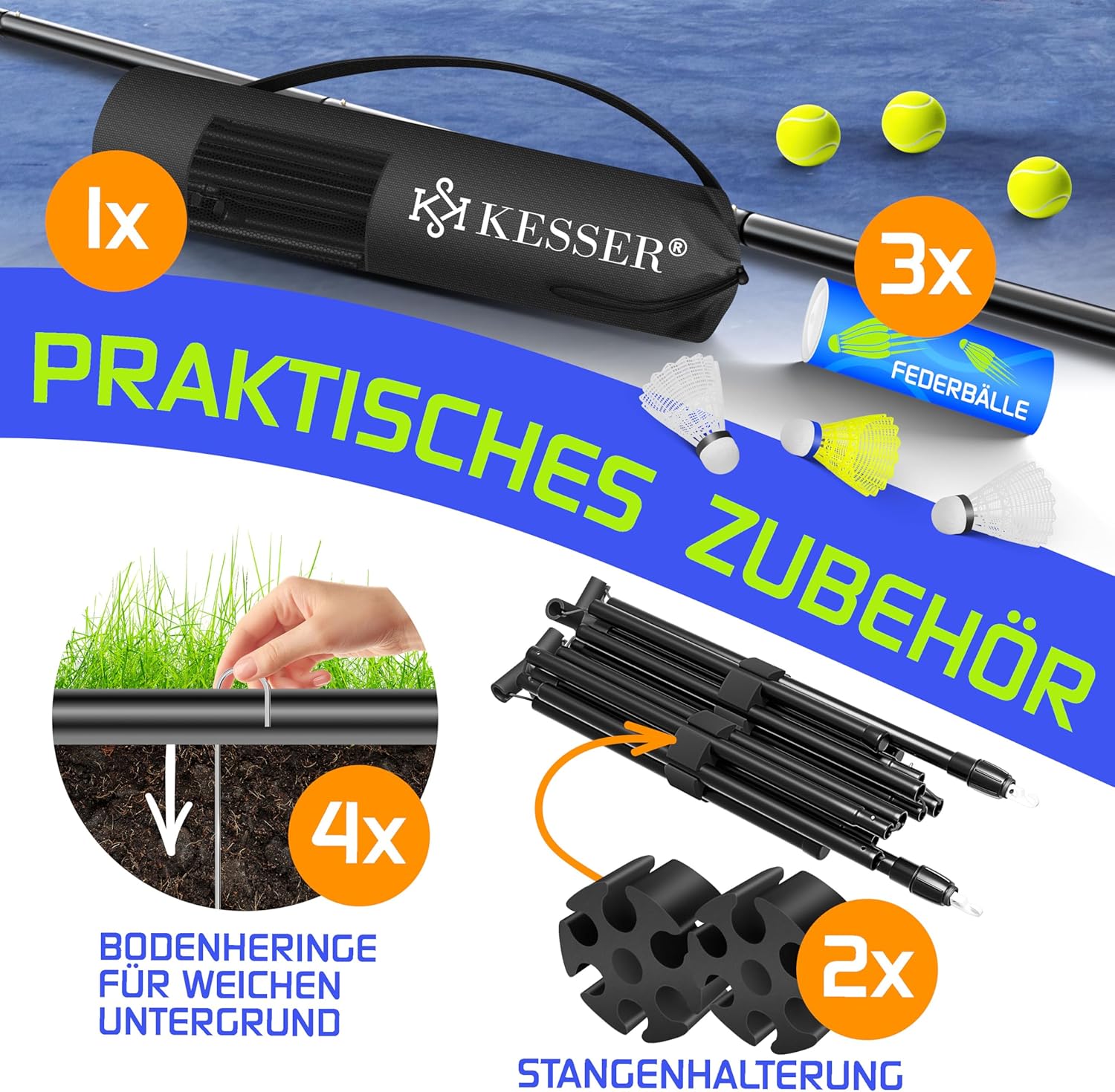 KESSER® Badmintonnet - Tennisnet - Volleybalnet - Verstelbaar - 300CM
