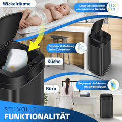 Prullenbak met sensor - Afvalbak - Vuilnisbak - 52 Liter - Zwart - KESSER®