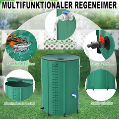 Opvouwbare regenton met schaalverdeling, 500L regenton van mat PVC zeildoek, draagbare watertank met afvoer, vat met deksel, ijsbadvat, IBC-tank regenton accessoires voor de tuin, groen