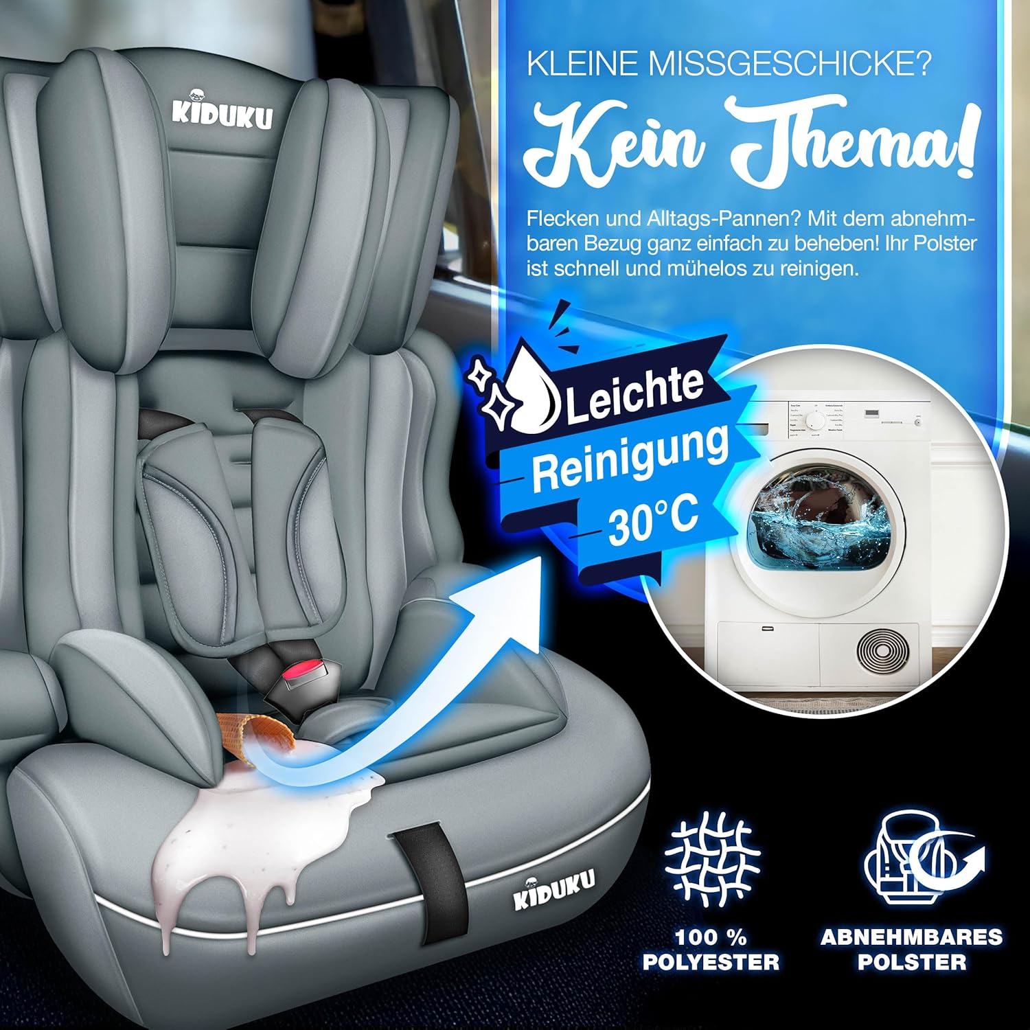 KIDUKU® Autostoeltje - Kinderzitje - Veiligheidsgordel - Grijs