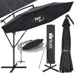 tillvex Aluminium parasol + afdekking Ø 300 cm met zwengel, zweefparasol met standaard en windscherm, tuinparasol, uv-bescherming aluminium, zwengelparasol, waterdicht, 360 graden draaibaar, antraciet