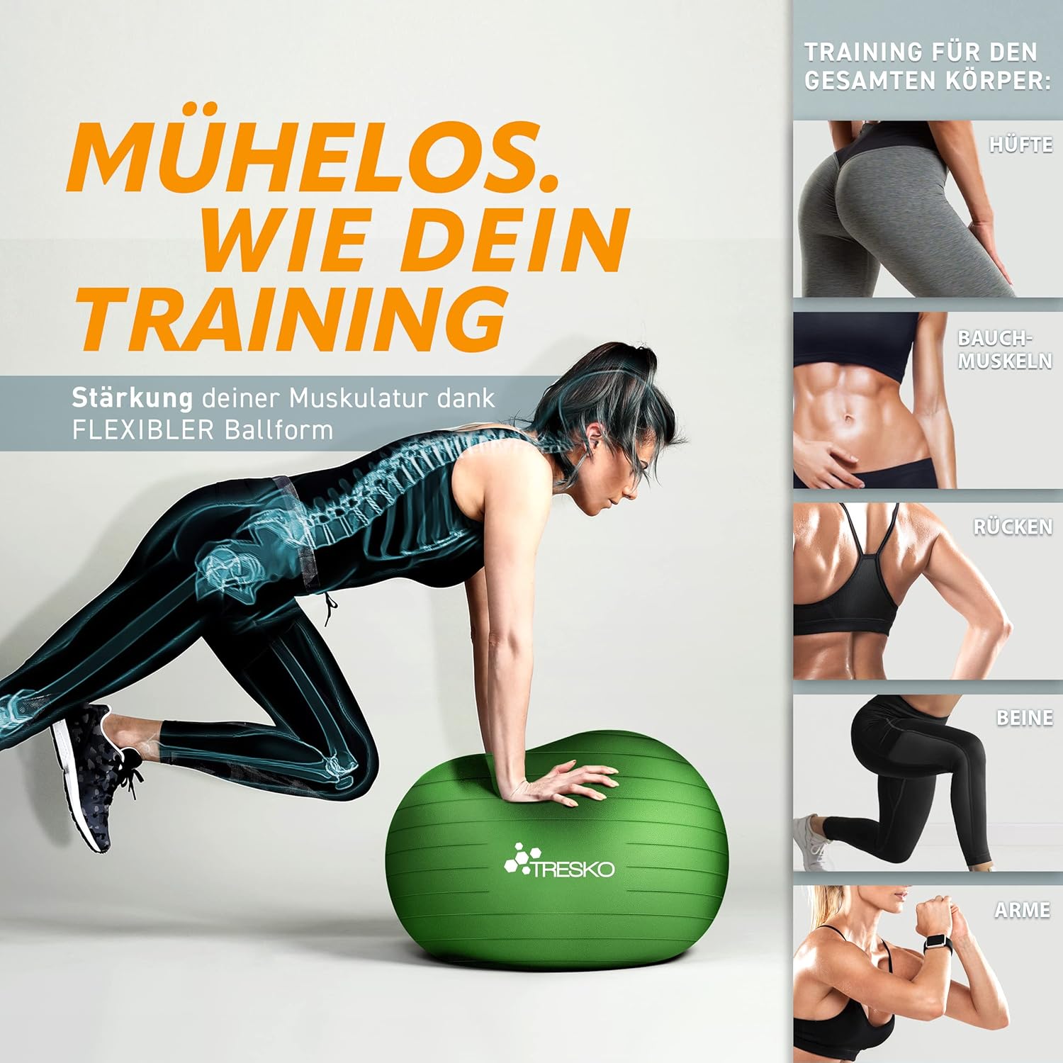 Fitness bal - Yoga bal - Pilates bal - Zwangerschapsbal - 65cm - Groen