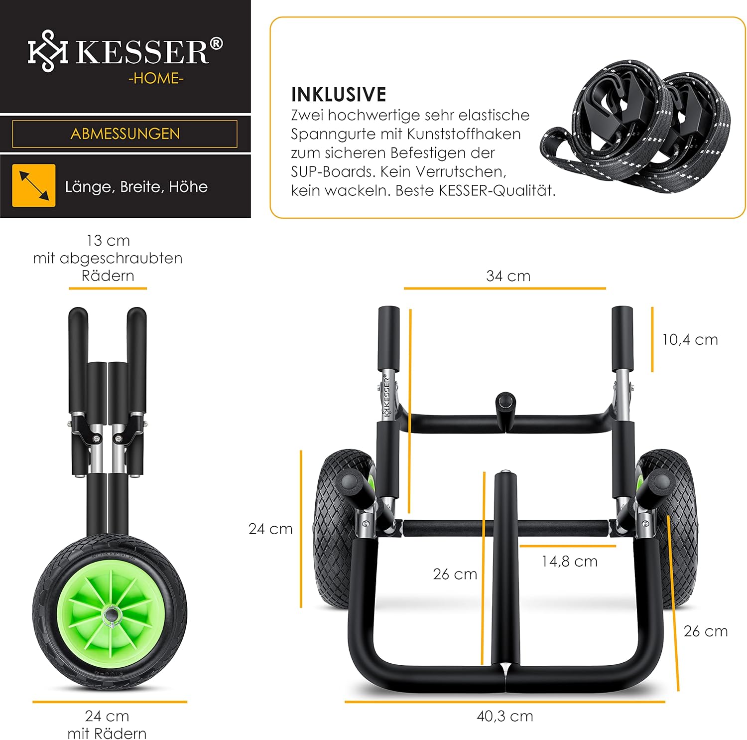 KESSER® Transportkar voor Surfplank - Vouwbaar - Zwart •