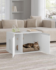 Hzuaneri CB01403X Kattenbak, kattenkast met afneembare scheidingswand, 80 x 48,3 x 48,5 cm, kattenhuis verstelbare inlaat (links of rechts) zijwand, antislip hoeken, wit CB01403X