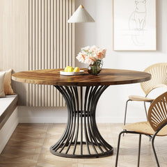 Tribesigns ronde eettafel voor 4-6 personen, 120cm, landelijke eettafel, ronde keukentafel, industriële eettafel met metalen onderstel voor keuken en woonkamer, zwart en bruin