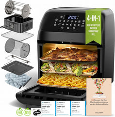 Stillstern Heteluchtfriteuse, XXL, 12 liter, met led-touchscreen, receptenboek in het Duits, 12 programma's, voorverwarmen en warm houden, 1800 W, heteluchtfriteuse, AirFryer XXL, zonder olie, drogen