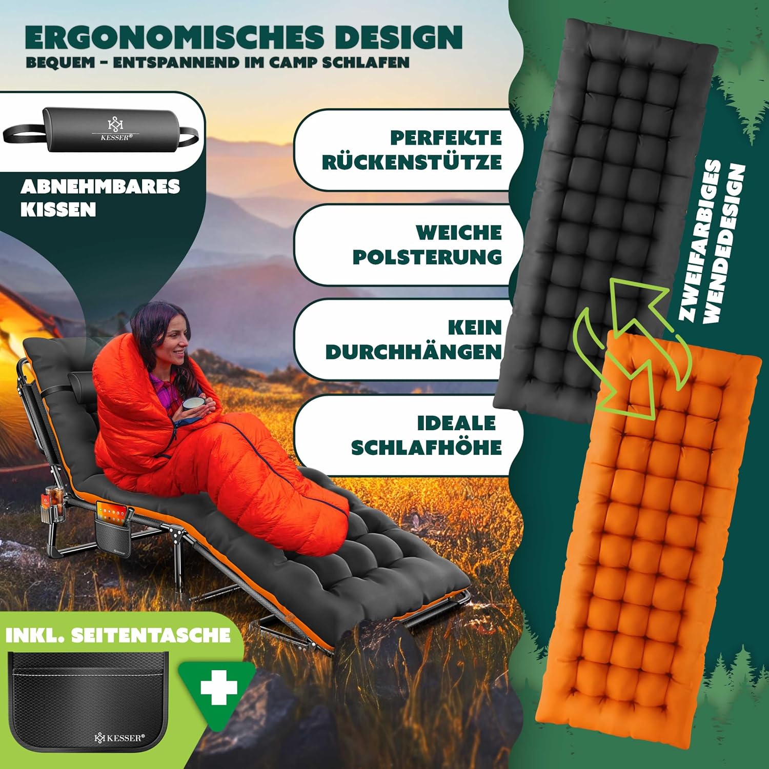 KESSER® Campingbed - Ligbed - Inklapbaar - 190x68x30cm - Antraciet