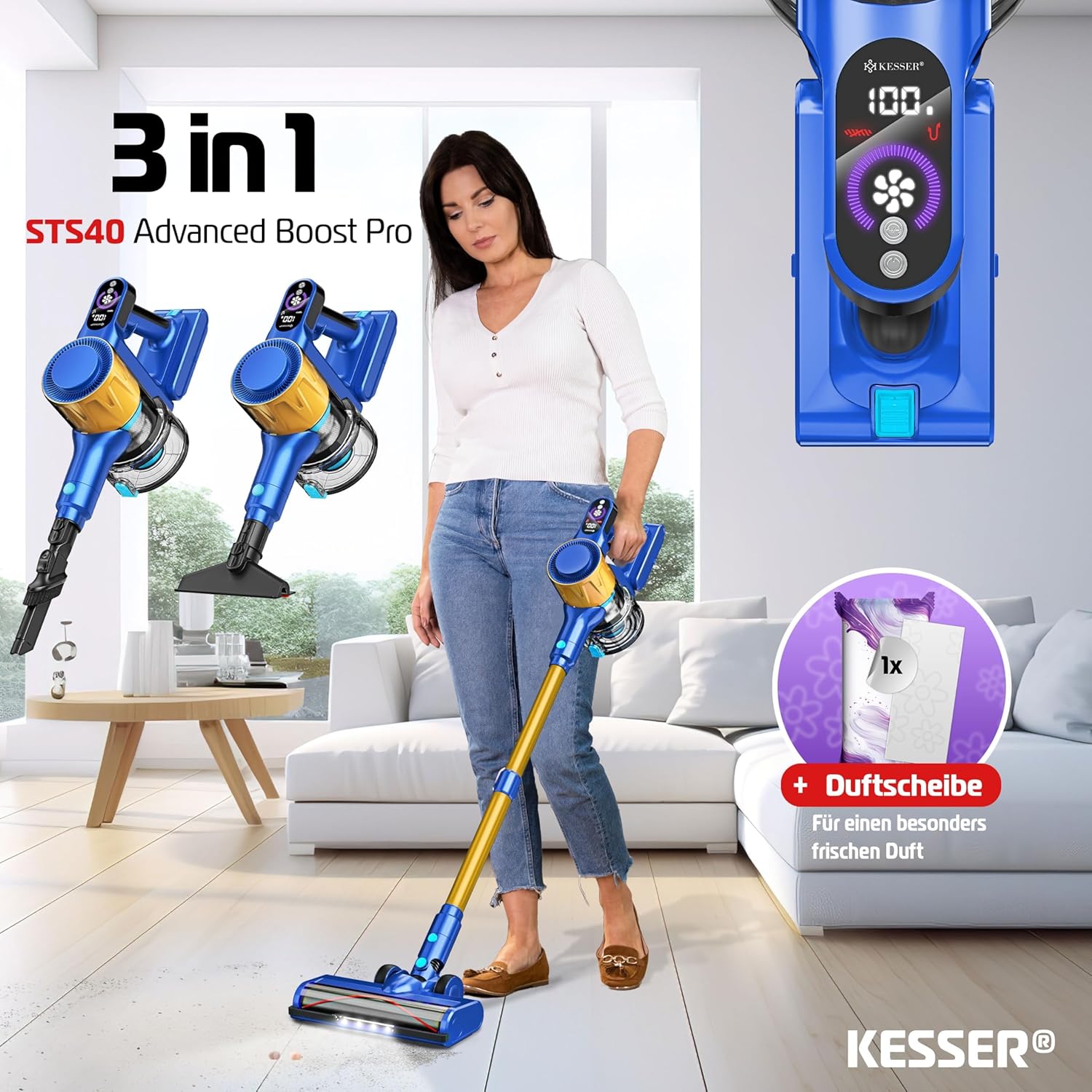 Steelstofzuiger - Draadloos - Stofzuiger Zonder zak - 45KPa - Blauw - KESSER®