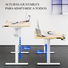 Zit sta bureau - Elektrisch - Verstelbaar - 160x75 cm - Wit / Bruin - QS1M - SANODESK •