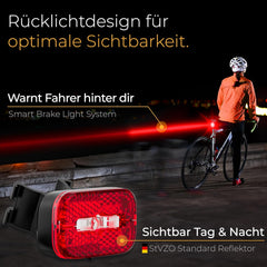 Achterlicht fiets met reflector en remlichtfunctie, fietsachterlicht met StVZO-goedkeuring, fietslicht achter, fietsachterlicht, led-fietsachterlicht, fietsremlicht