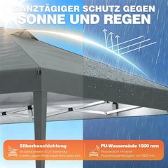 Huracan Paviljoen met zijwanden en zandzakken, vouwpaviljoen, 3 x 3 m, waterdicht, stabiel, winterbestendig, in hoogte verstelbaar, tuinpaviljoen, uv-bescherming, partytent, opvouwbaar, met draagtas