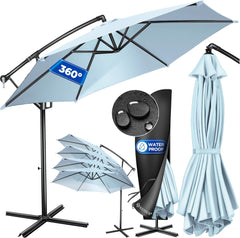 KESSER® Zweefparasol met voet  - Ø3m - 360° Draaibaar  - Lichtblauw