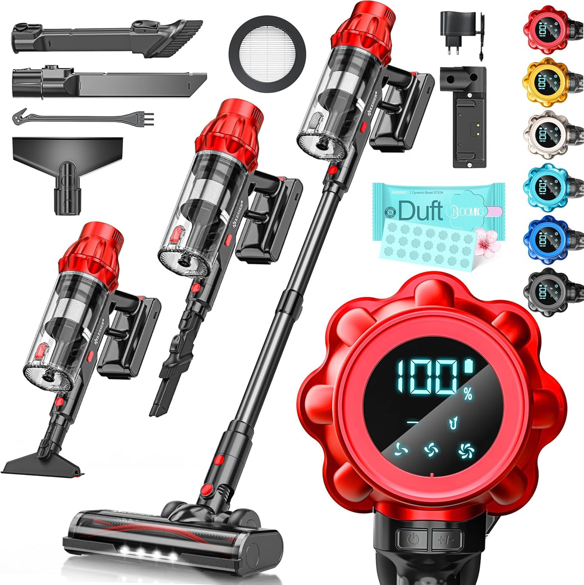 Steelstofzuiger - Draadloos - Stofzuiger Zonder zak - 45KPa - Rood - KESSER®