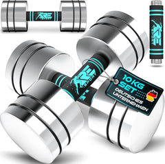 Dumbells set - Gewichten set - Halterset - Gietijzer - 2x10 kg - Zilver - RE:SPORT
