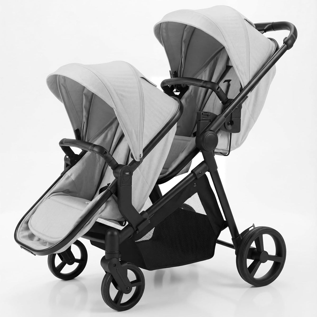 TALENBEEN Dubbele kinderwagen voor tweelingen en peuters, opvouwbaar tandemmodel, om te bouwen van tweelingkinderwagen naar eenpersoonskinderwagen, compact en lichtgewicht, geschikt voor kinderen van 0-3 jaar