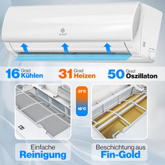 KESSER® Split Airconditionerset Quick Connect – WiFi & App Airconditioner met verwarmings- en koelfunctie, wandmodel met koperen leidingen, 12000 BTU, 3,4 kW, koelmiddel R32, inclusief montagemateriaal