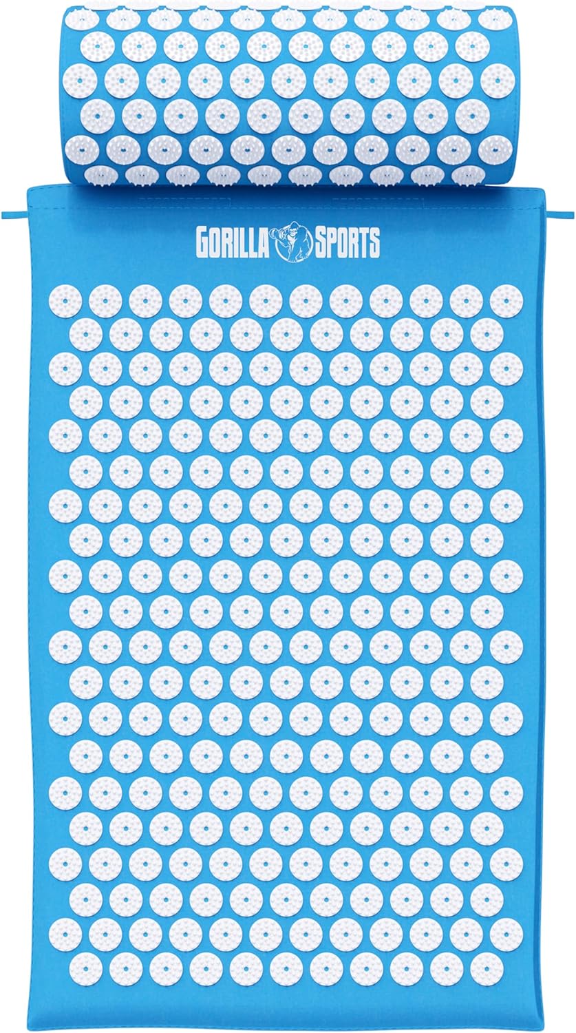 GORILLA SPORTS® Acupressuurmat, met ergonomische kussen en draagtas, 68 x 42 x 2,5 cm, wasbaar, van katoen, kleurkeuze, massagemat, nagelmat, acupunctuurmat