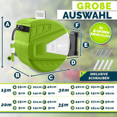 tillvex Slanghaspel water met wandhouder + draaggreep, slanghaspel met handdouche en tuinslang, 180 graden draaibaar, wandslangbox met automatisch oprolmechanisme (groen, 35 m)