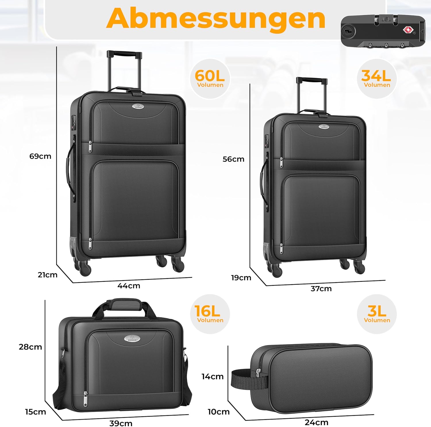 KESSER® Reiskofferset - 4-delig - Trolley - Kofferset - Antraciet