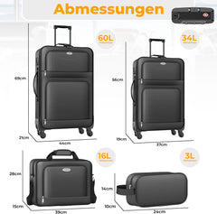 KESSER® Reiskofferset - 4-delig - Trolley - Kofferset - Antraciet