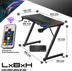 KESSER® Gamingtafel - Bureau - Computertafel- 100x60cm - Zwart