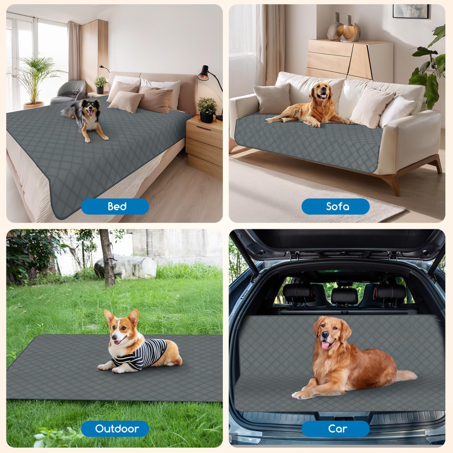 Hondendeken auto achterbank - hondenmat - 208x157 cm - Grijs - Nobleza