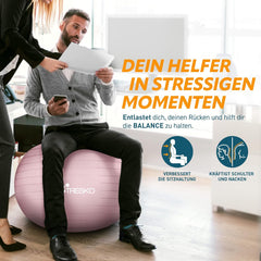 Tresko Fitness bal - Yoga bal - Pilates bal - 65cm - Roze
