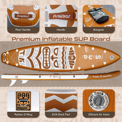 FunWater SUP-board, opblaasbaar stand-up paddleboard voor alle vaardigheidsniveaus, ideaal voor beginners en gezinnen, met antislip EVA-dek, peddel, pomp en complete accessoires