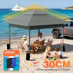 Huracan Pop-up paviljoen, 3,6 x 3,6 cm, waterdicht, stabiel, winterbestendig, vouwpaviljoen, tuin, met 4 muggennetten, zijpanelen en zandzakken, in hoogte verstelbaar tuinpaviljoen, dubbel dak