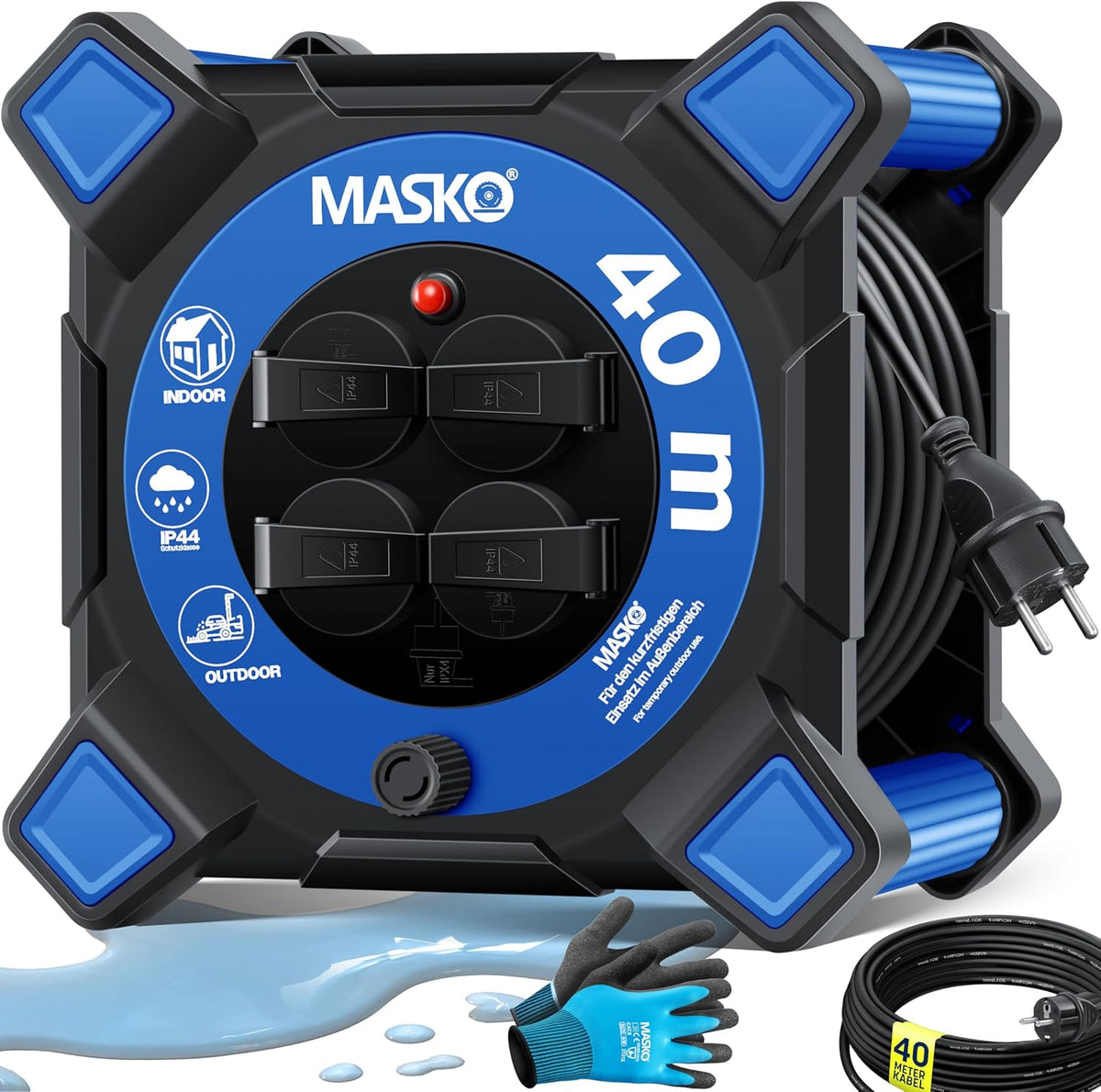 Masko® Kabelhaspel 40m - Verlengkabel - IP44 - Blauw
