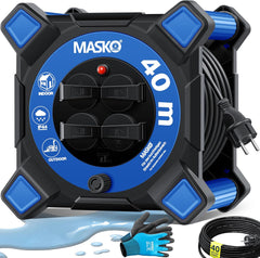 Masko® Kabelhaspel 40m - Verlengkabel - IP44 - Blauw