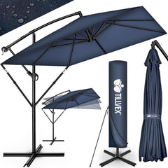 Zweefparasol - Tuinparasol - Parasol 235x235 cm - Met voet - Met Parasolhoes - Blauw - Tillvex