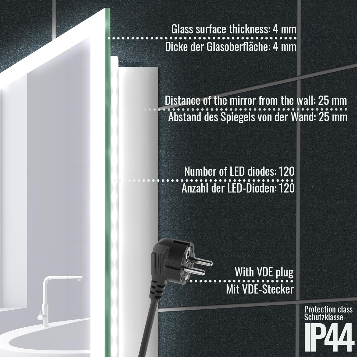 Badkamerspiegel met verlichting - Wandspiegel - 120x60 cm - Aquamarin