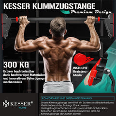 KESSER® Optrekstang, deurkozijn, verstelbaar, pull-up bar, thuistrainer, rekstang zonder schroeven/boren, 76-112 cm uittrekbaar, draagvermogen tot 300 kg & antislip handgrepen, incl. weerstandsbanden