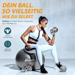 Tresko Gymnastiekbal met gratis oefenposter, inclusief luchtpomp, BPA-vrij,75 cm , zitbal, yogabal, ontploft niet (belastbaarheid 300 kg), voor fitness, yoga, Pilates