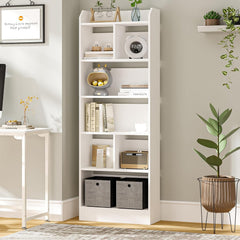Hzuaneri BC11103X Boekenkast, boekenkast met 6 vakken, opbergrek, staand rek, voor woonkamer, kantoor, slaapkamer, 24 x 60 x 170 cm, wit