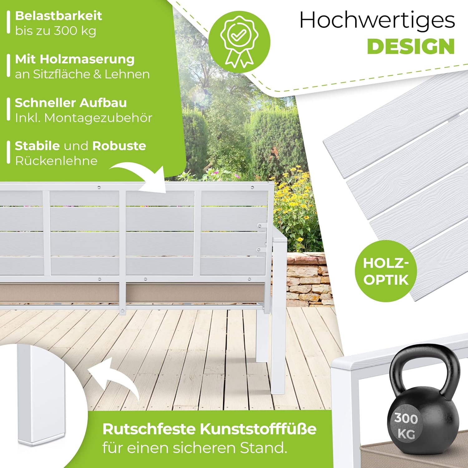 KESSER® Tuinbank met kussen - Zitbank - Weerbestendig - Wit •