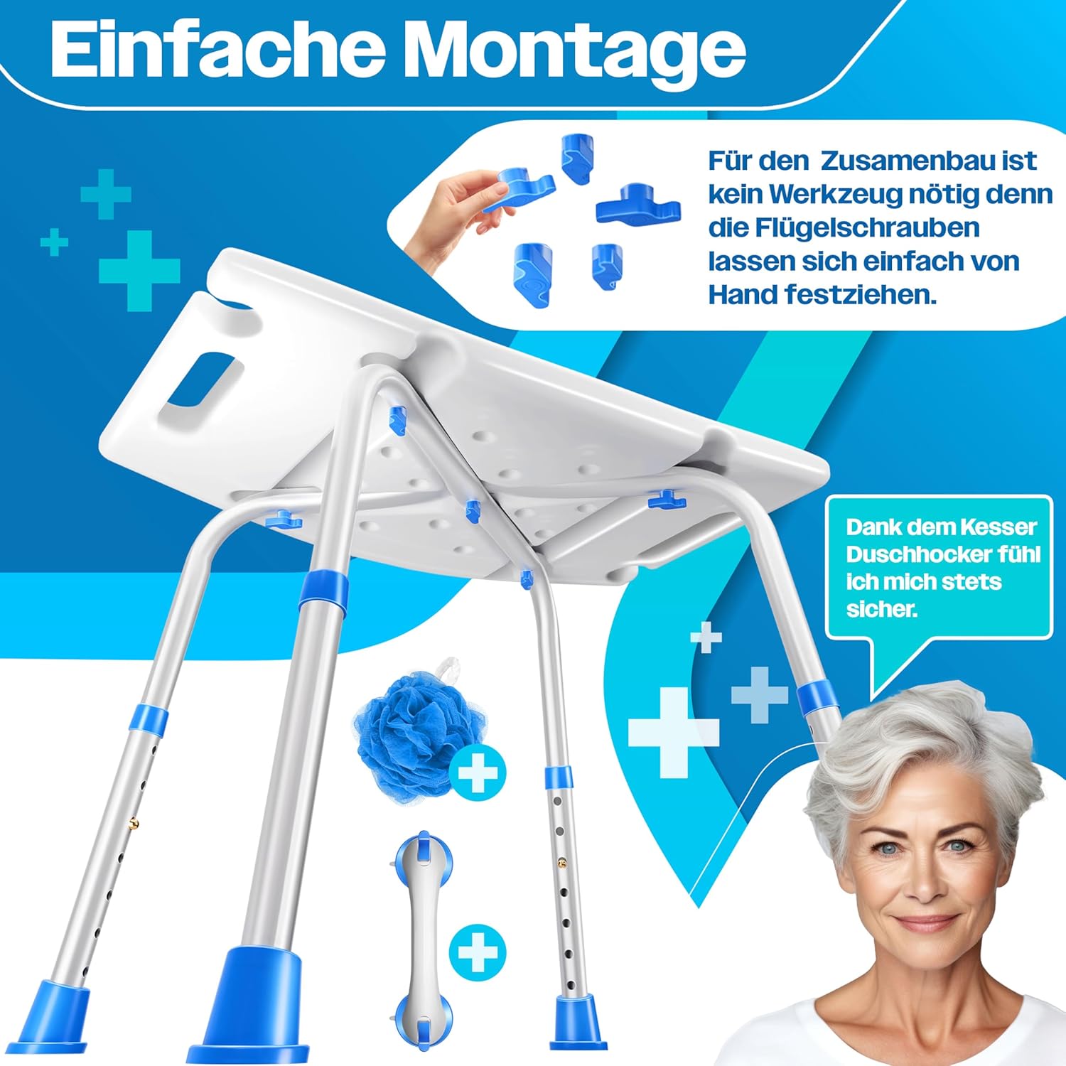 KESSER® Douchekruk - Douchestoel - Verstelbaar - Antislip - Blauw