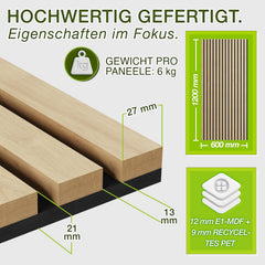 Wandpanelen - Akoestische panelen - Lattenwand - 2 stuks - 120x60 cm - Hout - TRESKO