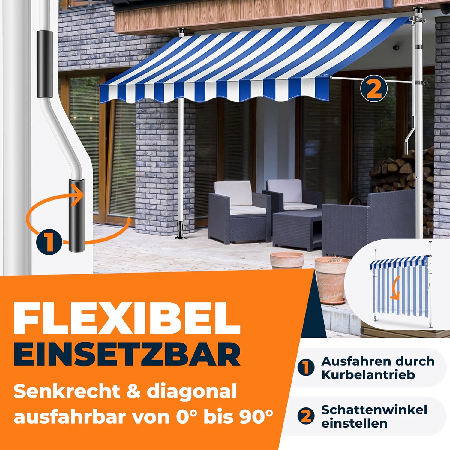 KESSER® Klemluifel - Balkonluifel zonder boren - 400cm - Verstelbaar - Blauw