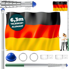 KESSER® Telescopische vlaggenmast - Verstelbaar - 6,30m - Zilver
