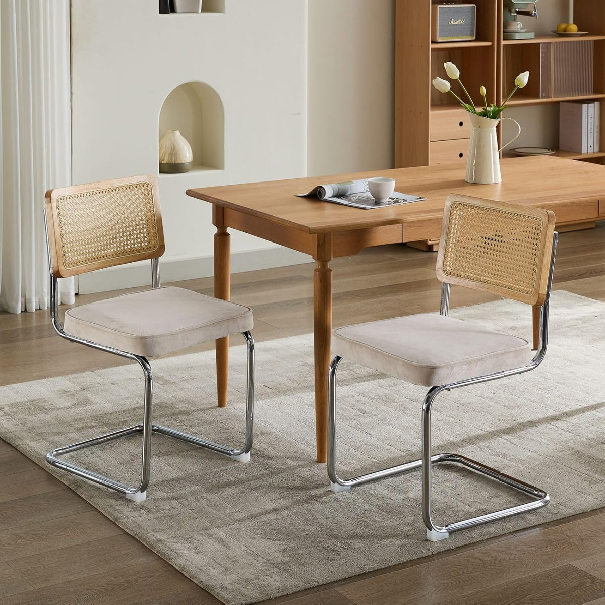 Eetkamerstoelen - Set van 2 - Met Rugleuning - Fluweel - Beige