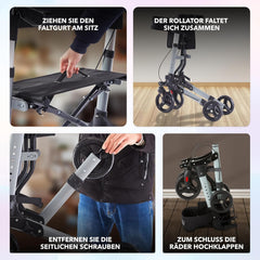 Arebos Lichtgewicht rollator van aluminium, 6-voudig in hoogte verstelbaar, opvouwbaar, incl. stokhouder en afneembare boodschappentas, loophulp met vastzetfunctie, zwart