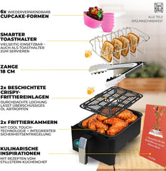 Stillstern Heteluchtfriteuse, 2 kamers, 8 liter, Dual Zone Airfryer XXL, 2400 W, uitstekend 1,2 (zeer goed), friteuse Air Fryer, receptenboek, ontdooien en warm houden, heteluchtfriteuse
