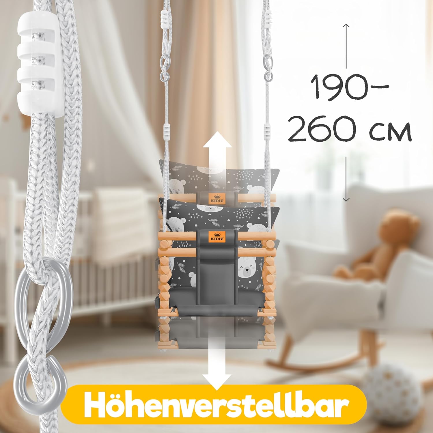 KIDIZ® Babyschommel - Kinderschommel - Baby Swing - Grijs