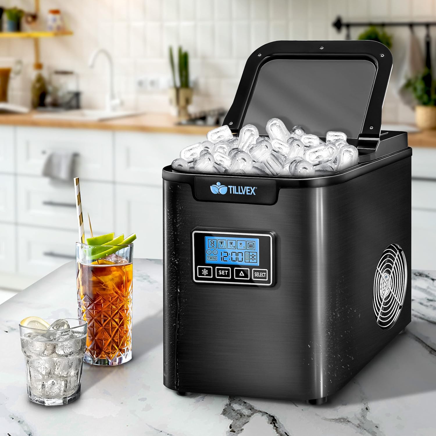 IJsblokjesmachine – 12kg/24 uur – IJsmachine - IJsblokjesmaker - Zwart - Tillvex®