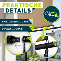 Klemluifel - Balkon luifel - Verticale luifel - 140x250 cm - Taupe - Tillvex®