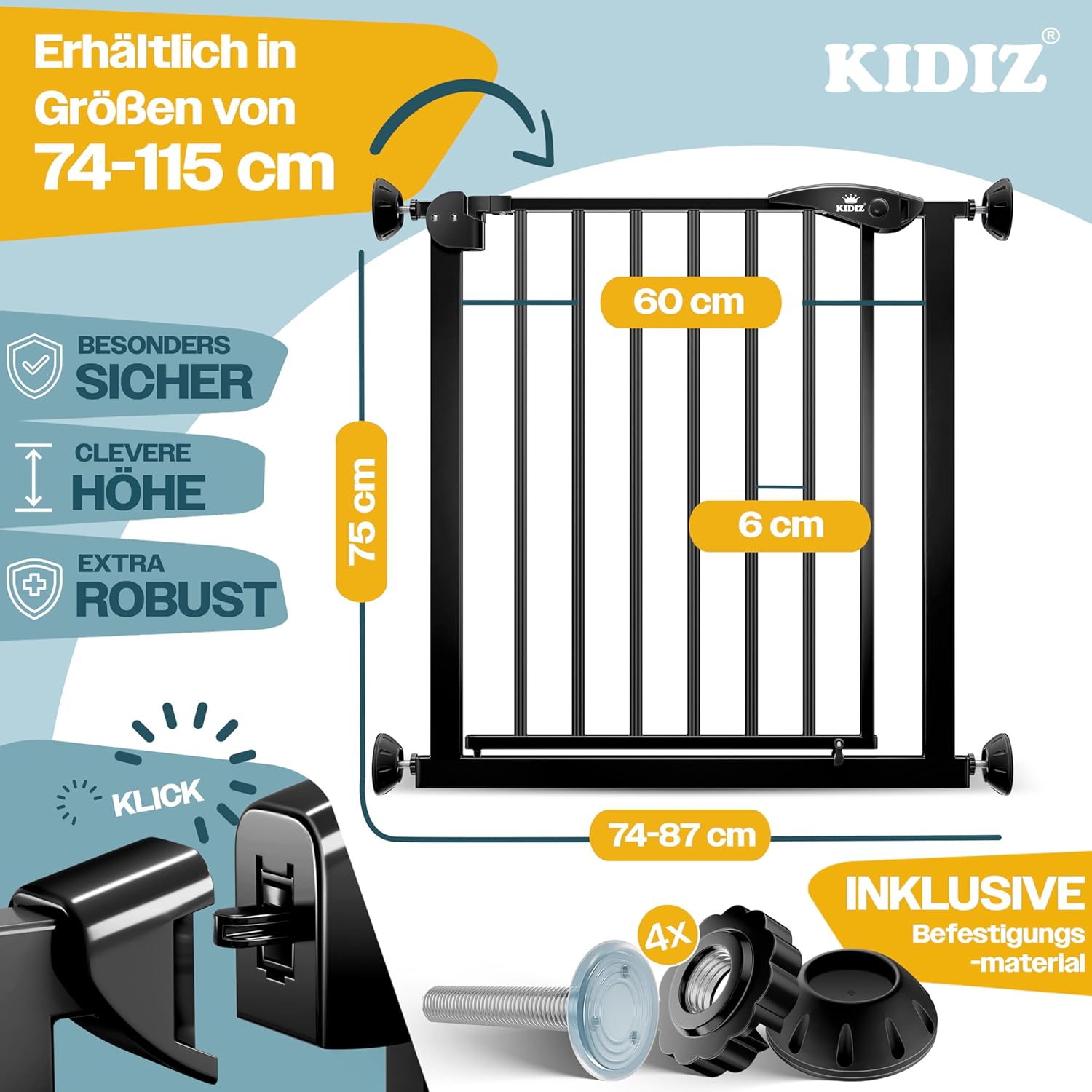 KIDIZ® Traphekje zonder boren - Veiligheidshekje - 74-87cm - Zwart •
