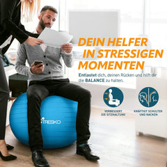 Tresko Fitness bal - Yoga bal - Pilates bal - 65cm - Blauw