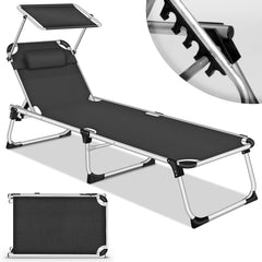 Ligbed - Ligstoel - Zonnebed - Opvouwbaar - Zwart - KESSER®